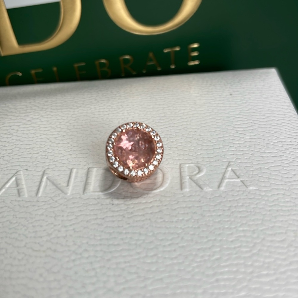 Pandora Radiant Hearts Rose Gold Bevel Charm - Picture 2 of 5